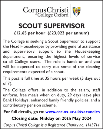 Corpus Christi College seeks Scout Supervisor