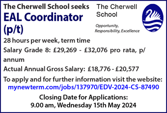 Cherwell School seeks EAL Coordinator (p/t)