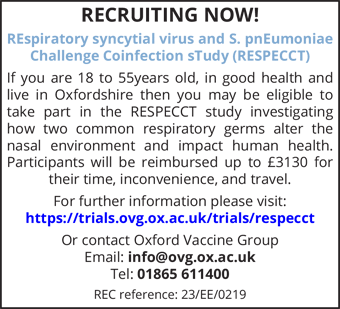 Recruiting now: REspiratory syncytial virus and S. pnEumoniae Challenge Coinfection sTudy (RESPECCT)