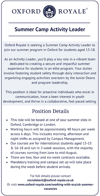 Oxford Royale Academy have Summer Camp Activity Leader