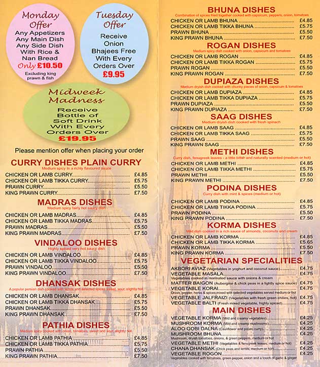 Bengal Spice Menu 2