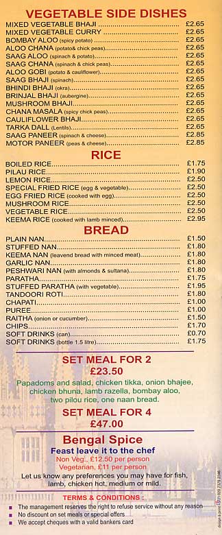 Bengal Spice Menu 3