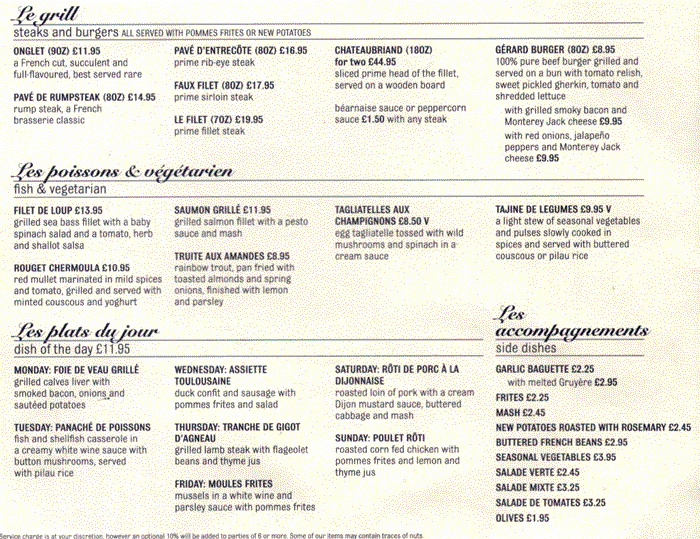 picture of Brasserie Gerard menu, page 2