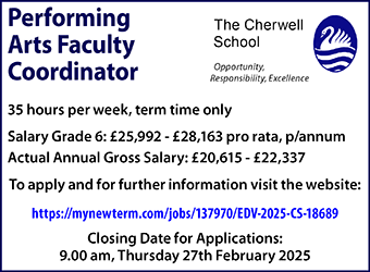 Cherwell School seeks Performing Arts Faculty Coordinator