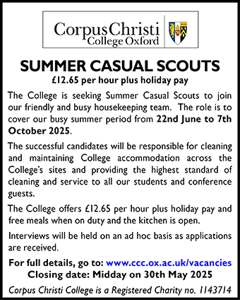 Corpus Christi College seeks Summer Casual Scouts