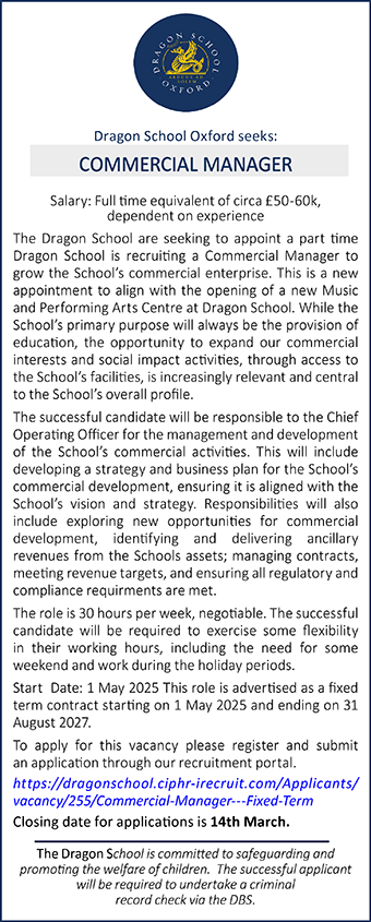 Dragon School seeks a Commercial Manager