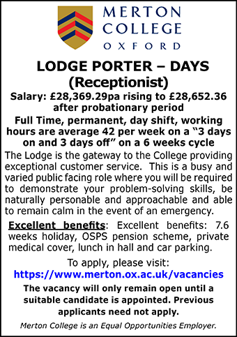 Merton College seek Lodge Porter - Days