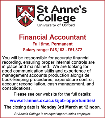 St Anneâ€™s College Oxford seeks Financial Accountant