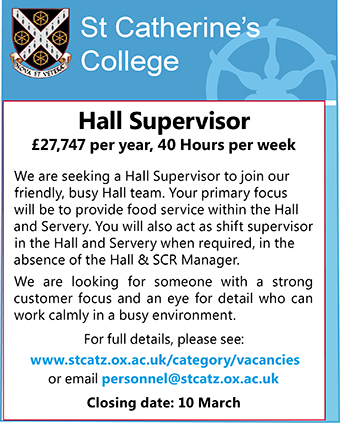 St Catherineâ€™s College seeks Hall Supervisor