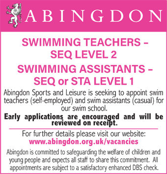 Abingdon School seek Swimming Teachers and Swimming Assistants