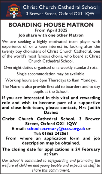 Christ Church Cathedral School seeks BOARDING HOUSE MATRON