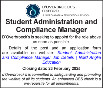 d'Overbroecks seeks Student Administration and Compliance Manager