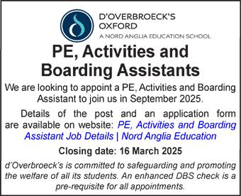 d'Overbroecks seeks PE, Activities and Boarding Assistants