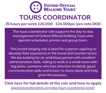 Experience Oxford seek Tour Coordinator