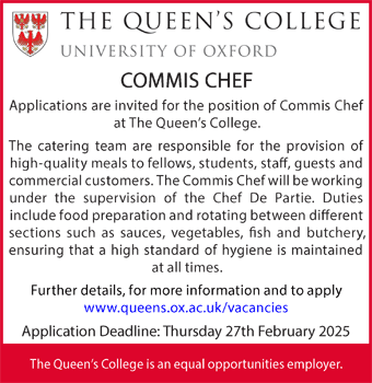 The Queen's College seek Commis Chef