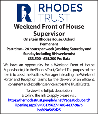 Rhodes House seeks a Weekend Front of House Supervisor