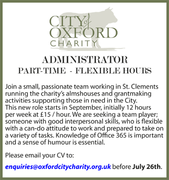City Of Oxford Charity  ADMINISTRATOR PART-TIME FLEXIBLE HOURS