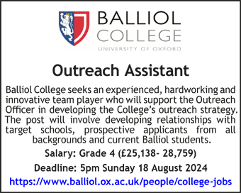 Balliol College seek Outreach Assistant