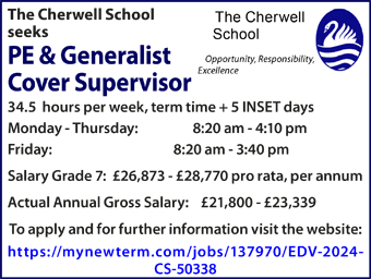 Cherwell School seeks PE & Generalist Cover Supervisor