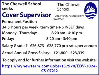 Cherwell School seeks Cover Supervisor