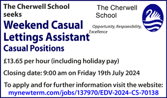 Cherwell School seeks Weekend Casual Lettings Assistant