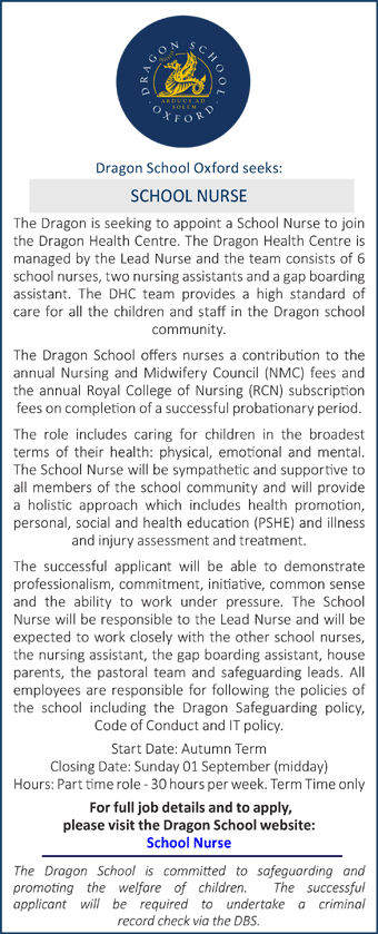 Dragon School seeks a school nurse
