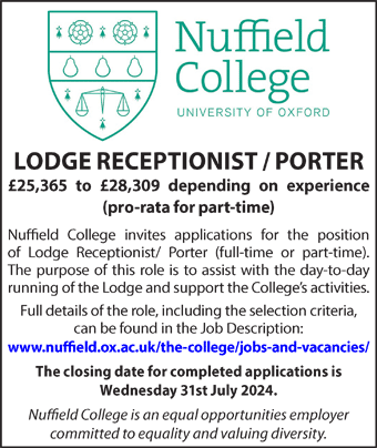 Nuffield College seek Lodge Receptionist / Porter