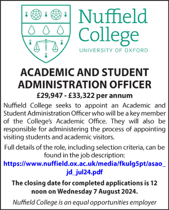 Nuffield College seek Academic and Student Administration Officer  