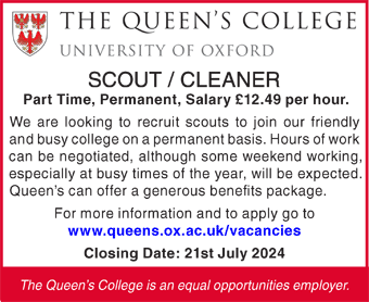 Queen's College seek Scout/Cleaner
