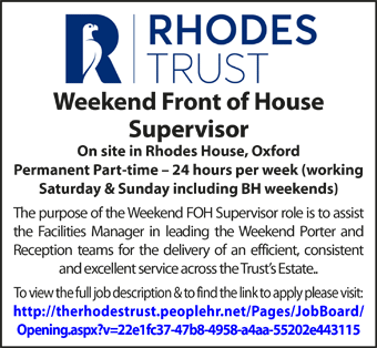 Rhodes Trust seek Weekend Front of House Supervisor