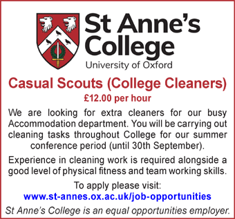 St Anneâ€™s College Oxford seeks Casual Cleaners