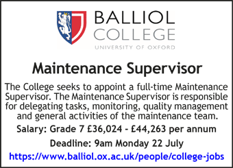 Balliol College seek Maintenance Supervisor