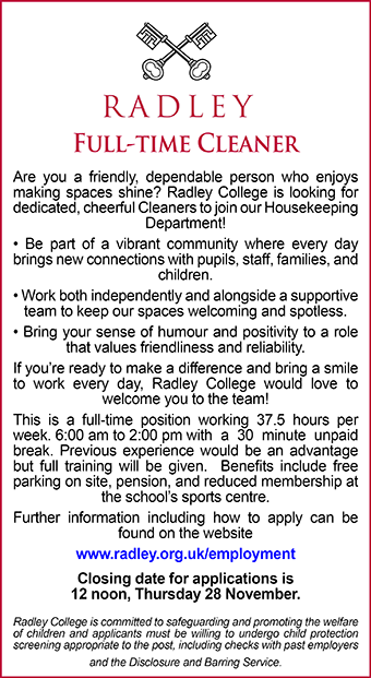 Radley College seek Fulltime Cleaner