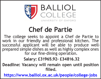 Balliol College seek Chef de Partie