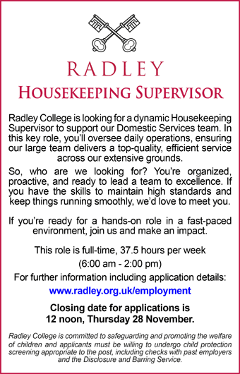 Radley College seek Housekeeping Supervisor