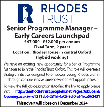 Rhodes Trust seek Senior Programme Manager â€“ Early Careers Launchpad