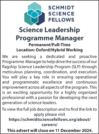 Schmidt Science Fellows seeks Science Leadership Programme Manager