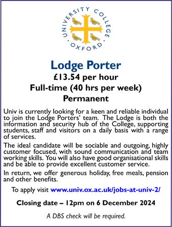 University College Oxford seeks Lodge Porter