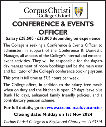 Corpus Christi College seeks Conference and Events Manager