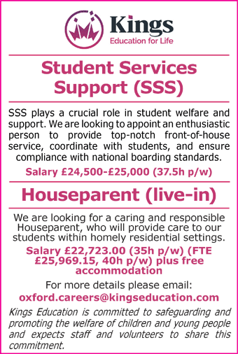 Kings Education seeks Student Services Support and Houseparent