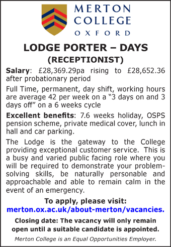 Merton College seek Lodge Porter (Days)