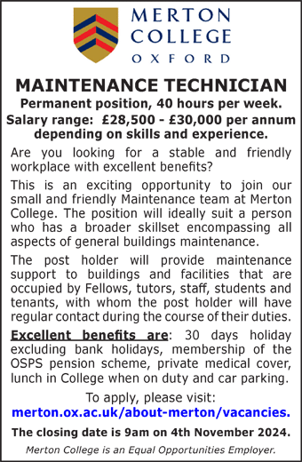 Merton College seek Maintenance Technician