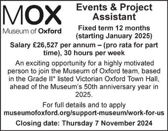 Museum of Oxford seeks an Events & Projects Assistant