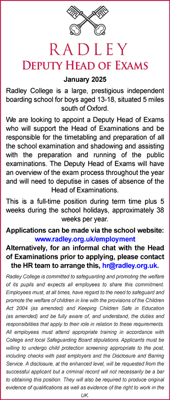 Radley College seek Deputy Head of Exams 