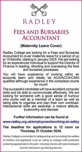 Radley College seek Fees and Bursaries Accountant