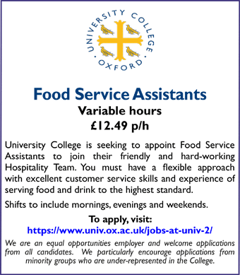 University College Oxford seeks Food Service Assistants