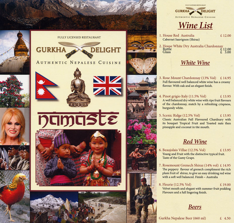 Gurkha Delight restaurant menu, Witney